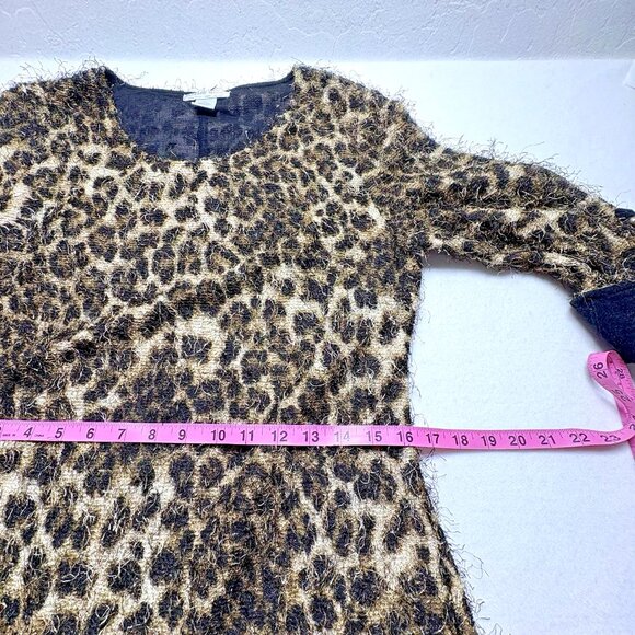 ALBERTO MAKALI Women Mini Dress Fuzzy Long Sleeve Animal Cowl Sz L Brown 46-27 - Picture 13 of 15